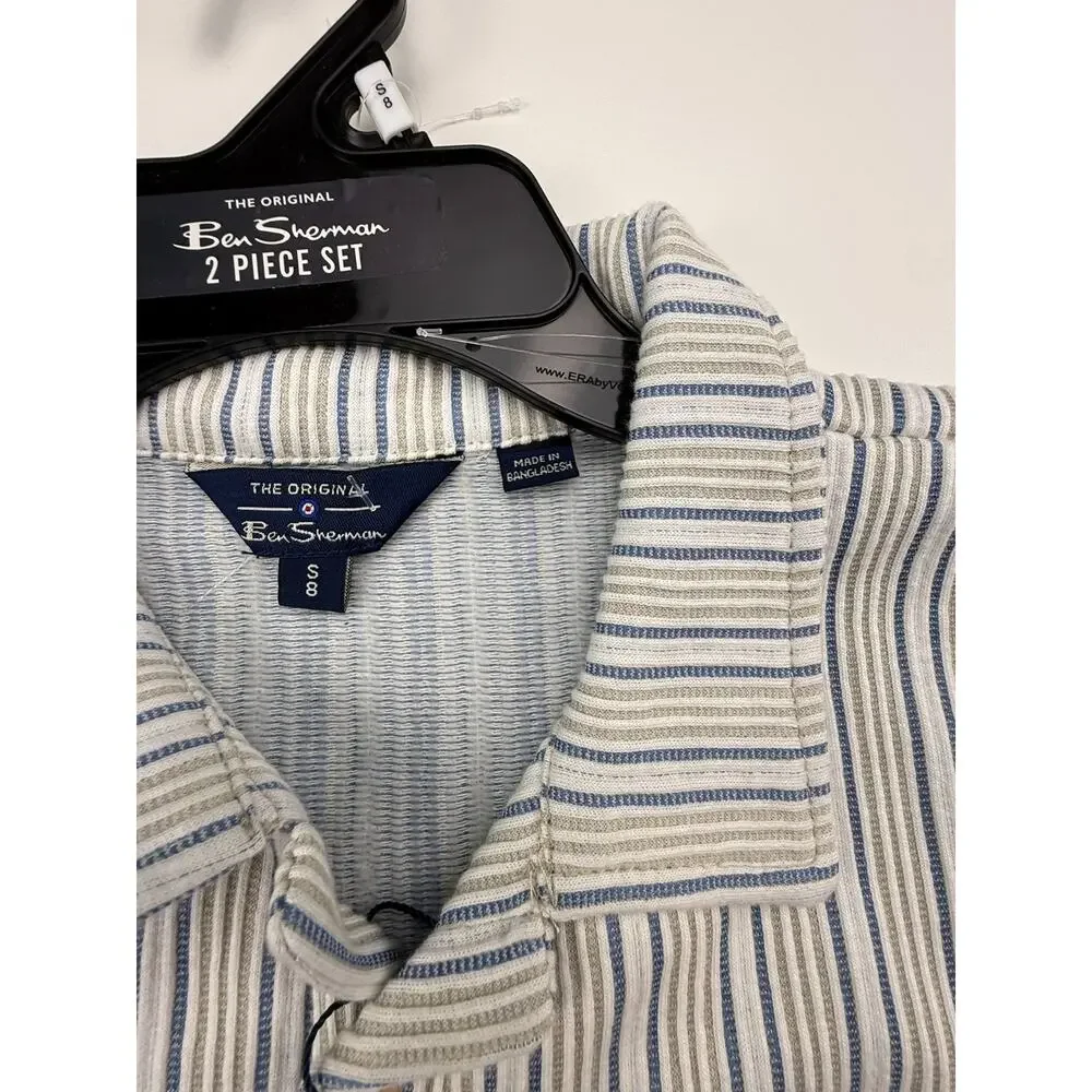 NWT Ben Sherman Boys 2 Piece Set Striped Button Up Shirt Shorts Outfit Gray Blue